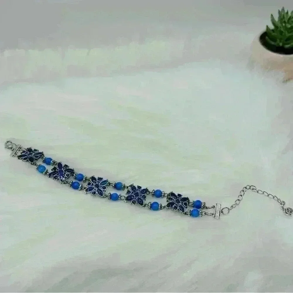 Blue Floral Statement Piece Bracelet
